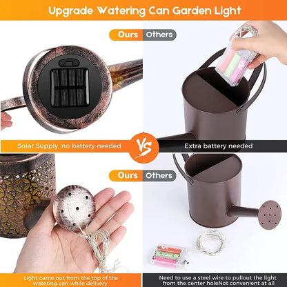 Syenll Solar Watering Can Light, Metal, Waterproof, Warm White LED, Solar-Powered Garden Decor