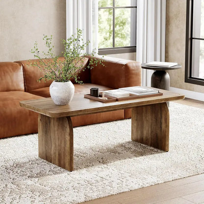 LITTLE TREE Farmhouse-Style Center Table  47-Inch Round Wood Coffee Table with Rounded Corners