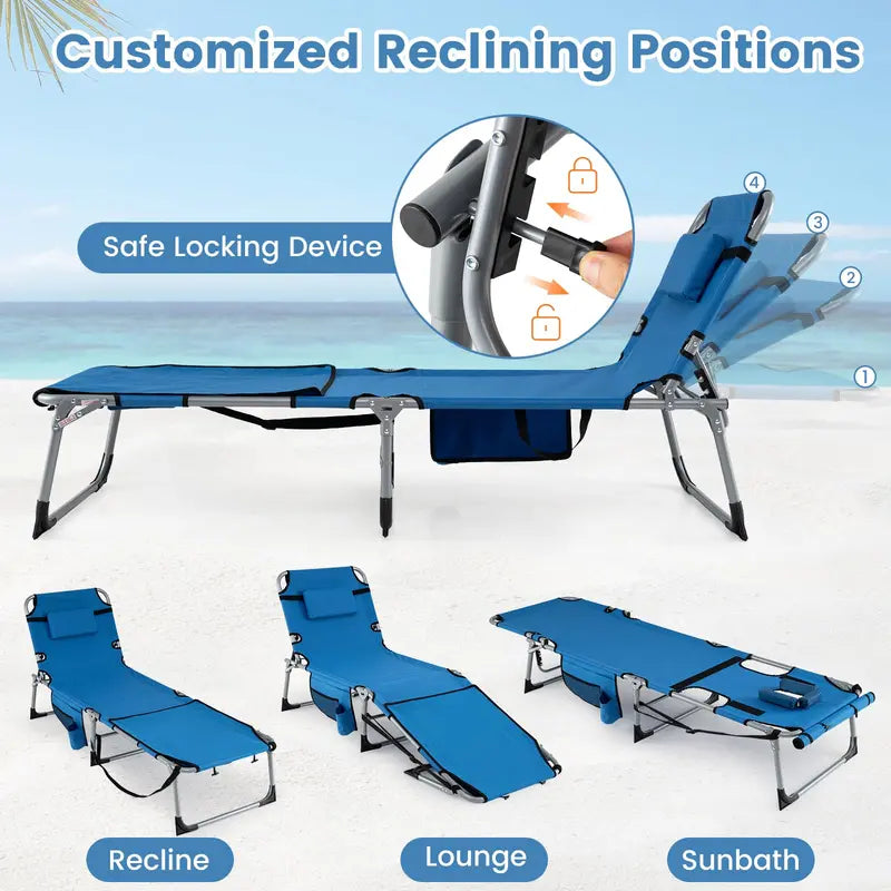 Adjustable Tanning Chair with Face Arm Holes, Four-Position Recline & Comfort Head Pillow