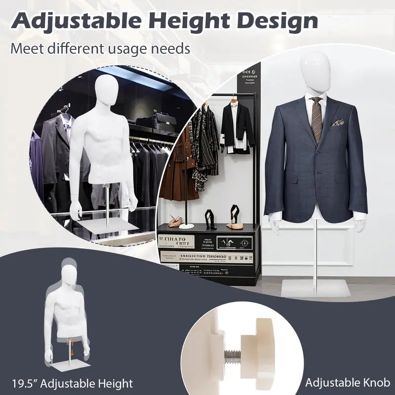 PP Torso Mannequin for Tailoring — Lightweight Male Model Display Stand