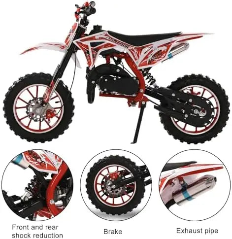 50cc Gas Dirt Bike for Adults & Kids  Red, 2-Stroke, Up to 40 MPH Off-Road Trail Bike