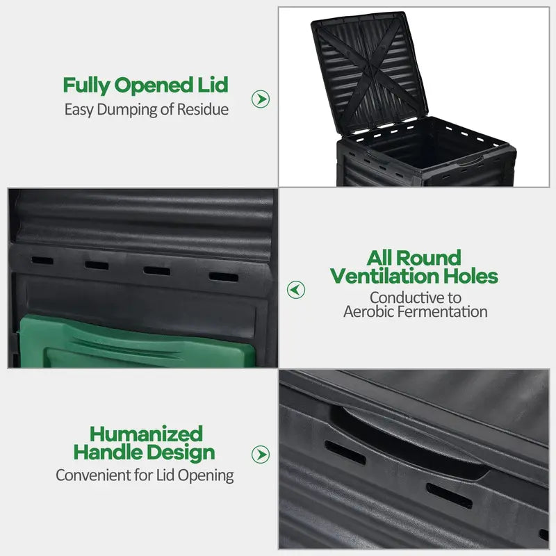 Large 80-Gallon Outdoor Compost Bin  300L Aeration-Friendly Design