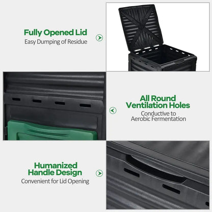 Large 80-Gallon Outdoor Compost Bin  300L Aeration-Friendly Design