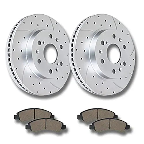Front Brake Kit, Drilled and Slotted Brake Rotors Ceramic Brake Pads
