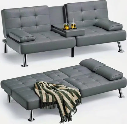 Homall Leather Futon Sofa Bed  Adjustable Reclining Couch with Armrests & Sleeper Function