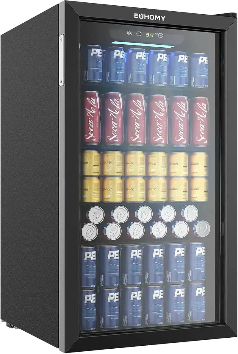 EUHOMY Beverage Refrigerator  130-Can Glass-Door Mini Fridge for Soda, Beer & Drinks