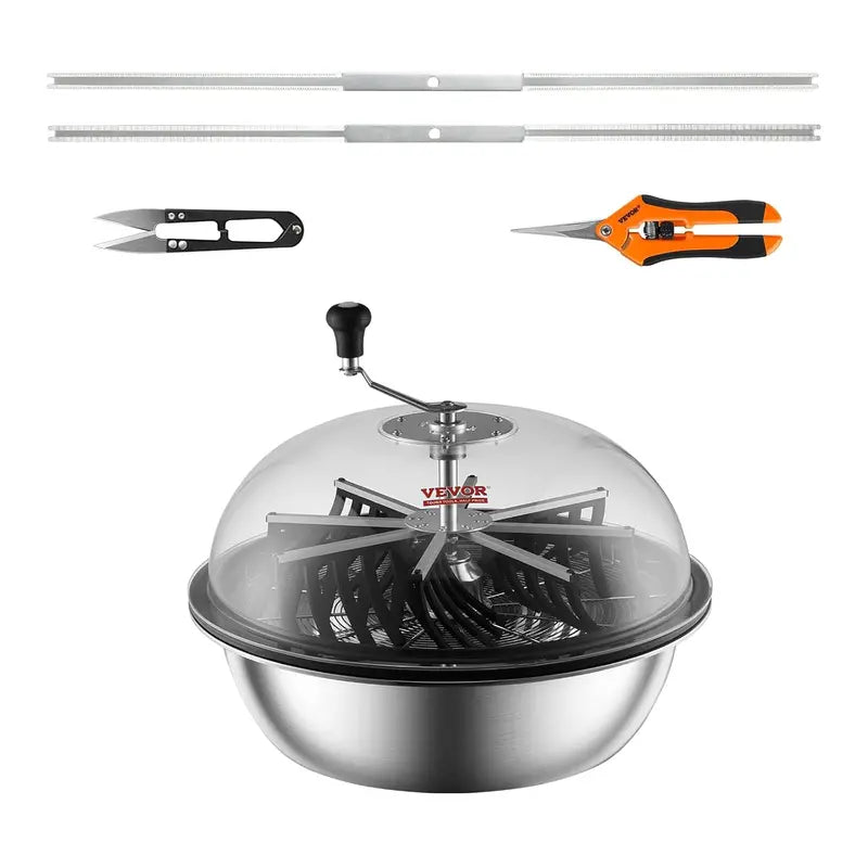 Manual Herb Trimming Kit  Stainless Steel Rotary Trimmer, Transparent Cover, Foldable Drying Rack, and Handheld Tool