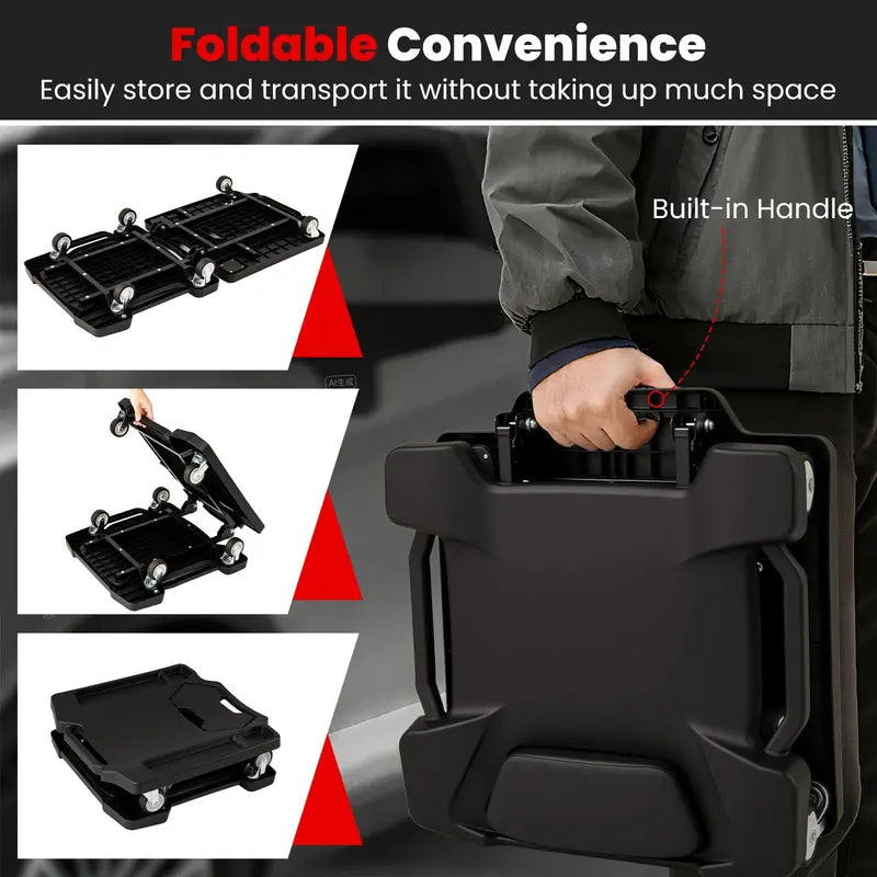 43-Inch Padded Mechanic Creeper with Contoured Headrest and Dual Tool Trays