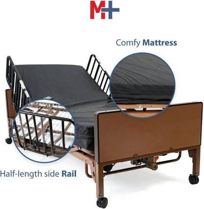 Fully Electric Hospital Bed System with Foam Mattress and Half-Height Side Rails
