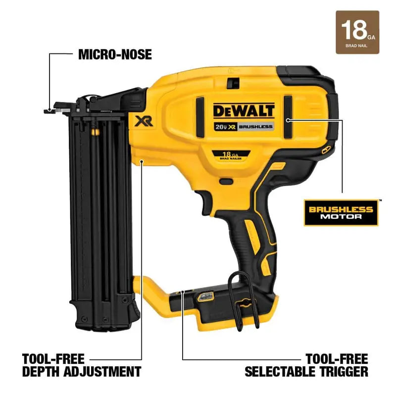 DEWALT 20V MAX XR Lithium-Ion Cordless 18-Gauge Brad Nailer (Tool Only) DCN680B