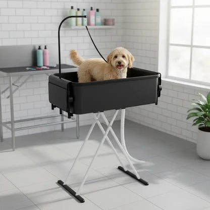 2-in-1 Portable Pet Grooming Station  Foldable Bathtub & Table with Drain Hose