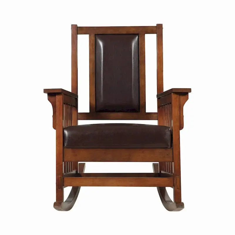 Mission-Style Leather Rocking Chair  Tobacco & Dark Brown Finish