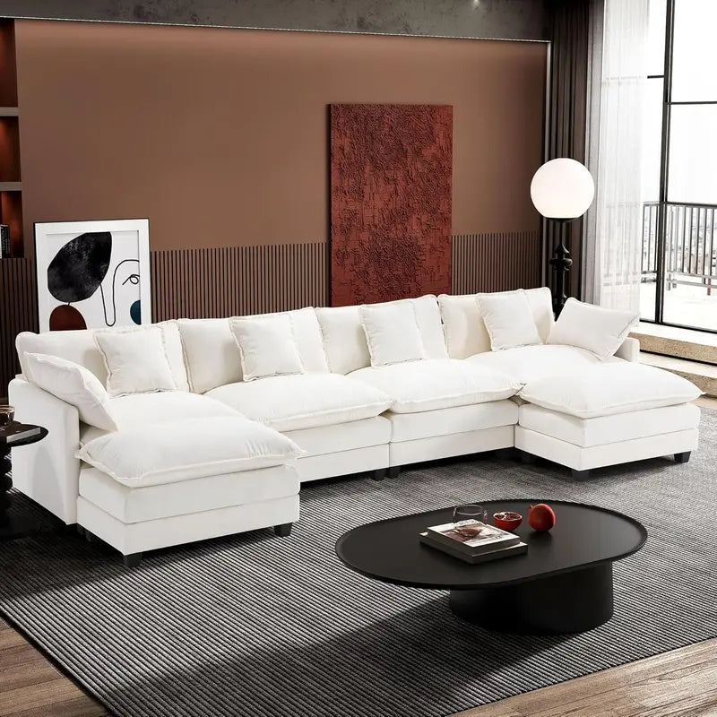 ihanherry 146-Inch Modern U-Shaped Modular Cloud Sofa  Customizable Layout