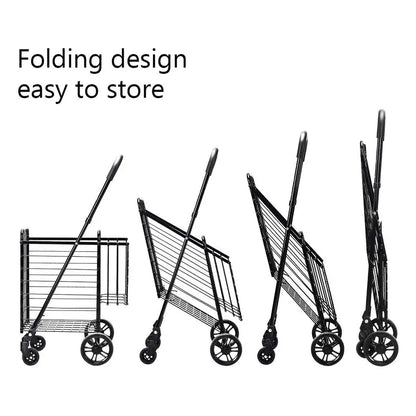 Dual-Basket Folding Utility Cart  Compact Shopping Trolley with 360° Swivel Wheels