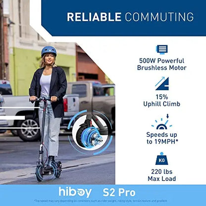 Hiboy S2 Pro Folding Electric Scooter  500W Motor, 10-Inch Solid Tires, Compact Commuter Design