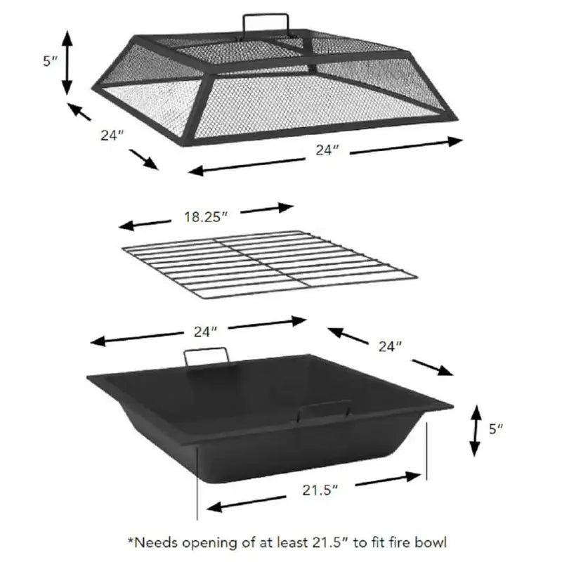 Hampton Bay 24″ Steel Fire Pit Insert Set with Mesh Cover, 3-Piece Replacement Kit