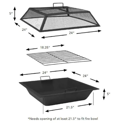 Hampton Bay 24″ Steel Fire Pit Insert Set with Mesh Cover, 3-Piece Replacement Kit