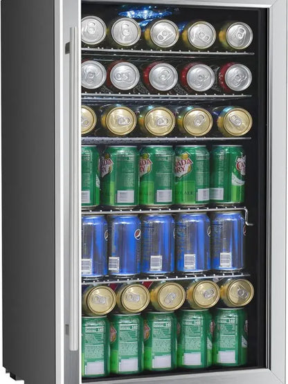 NewAir BR-130SBS 120-Can Beverage Refrigerator, 3.1 Cu. Ft. Mini Fridge with Glass Door, Stainless Steel, Digital Control & Lock