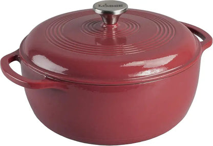 Lodge 6-Quart Island Spice Red Enamel Cast Iron Dutch Oven  Moisture-Sealing Lid, Dual Handles