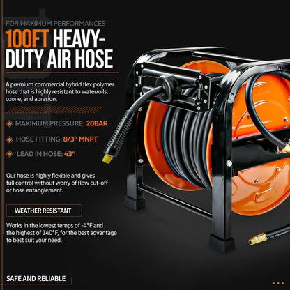 SuperHandy Portable Industrial Retractable Air Hose Reel  3/8
