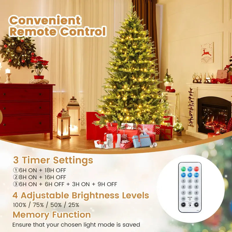 Full-Bodied 7-Foot Hinged Artificial Christmas Tree with 470 Warm White & Multi-LED Lights