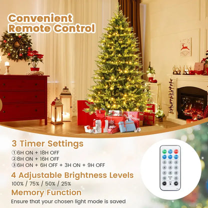 Full-Bodied 7-Foot Hinged Artificial Christmas Tree with 470 Warm White & Multi-LED Lights
