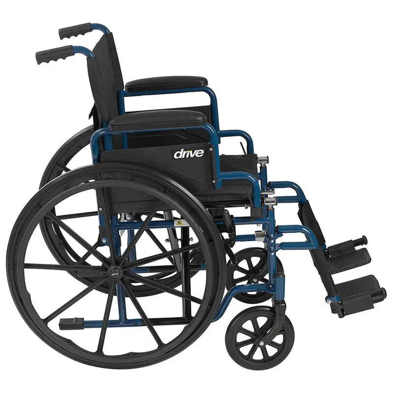 Drive Medical Blue Streak Lightweight Folding Wheelchair  20-Inch Wide Seat, Compact Aluminum Frame