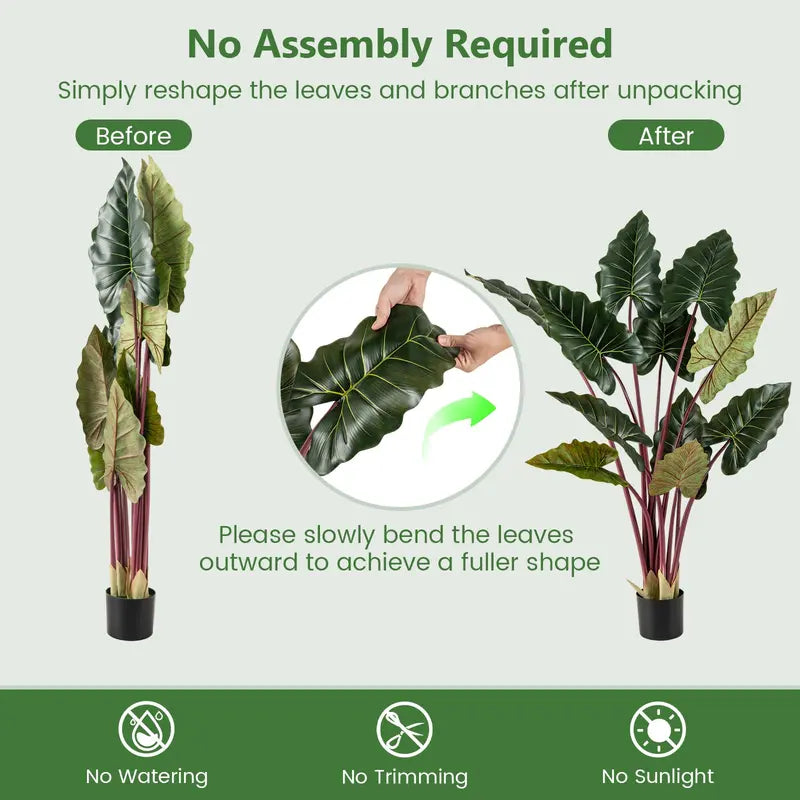 63-Inch Pre-Potted Faux Indoor Plant with 11 Lifelike Leaves and Adjustable Stems