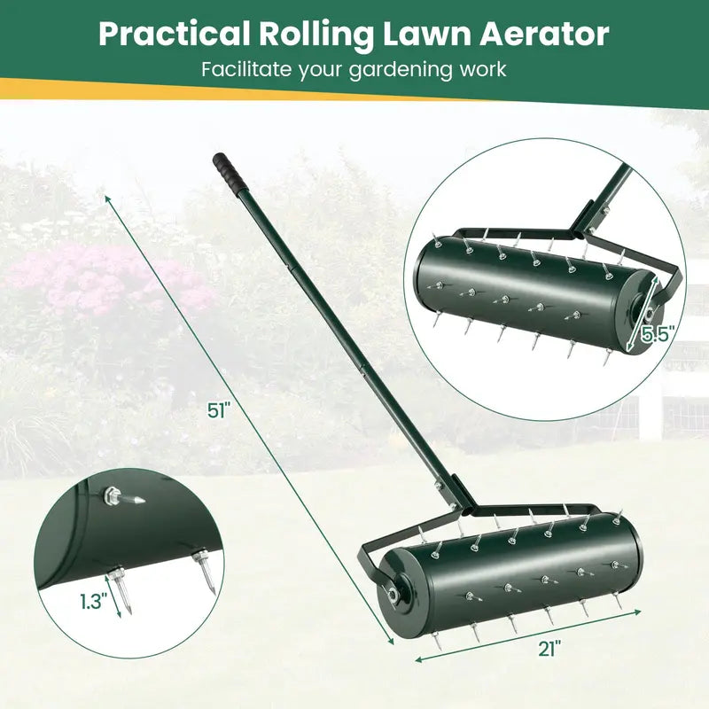 Weighted Rolling Lawn Aerator for Soil Aeration and Seeding