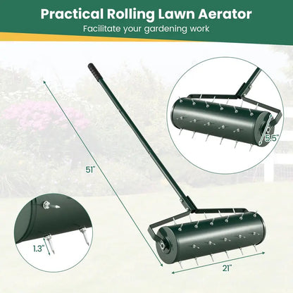 Weighted Rolling Lawn Aerator for Soil Aeration and Seeding