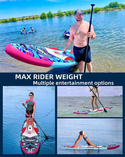 Wide Inflatable SUP Board Bundle  Comes with Carry Bag, Hand Pump, 10L Dry Bag & Height-Adjustable Paddle