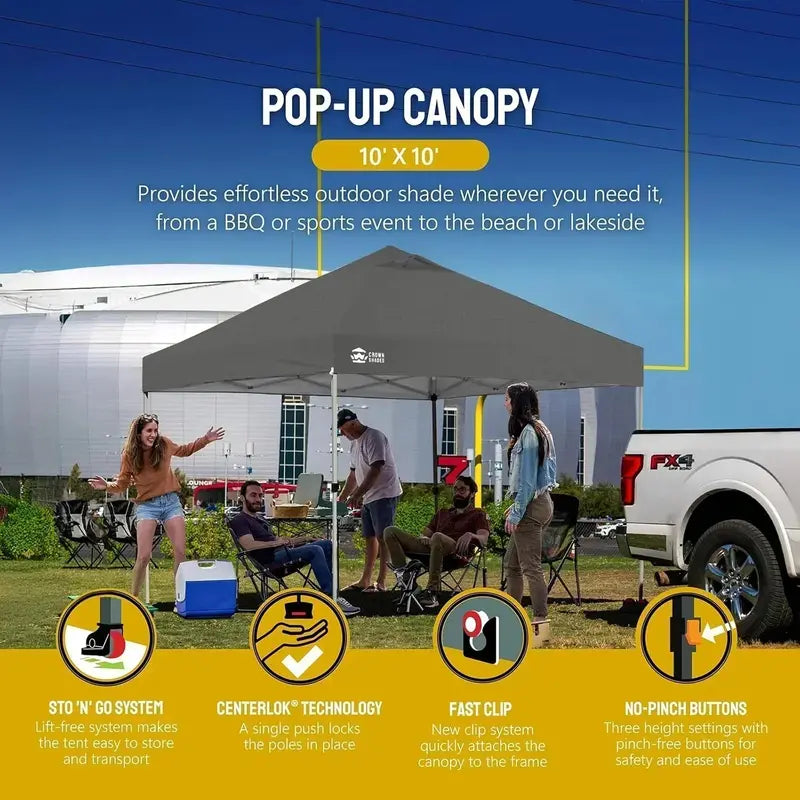 10×10 One-Click Pop-Up Awning  Silver-Coated Sunshade Canopy for Beach, Picnic & Outdoor Events