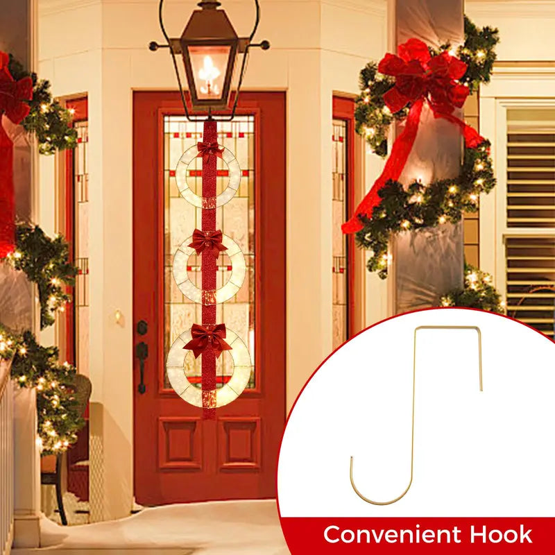 Set of Three 5.8-Foot Lighted Holiday Wreaths with 450 LEDs and Elegant Red Ribbon Accents