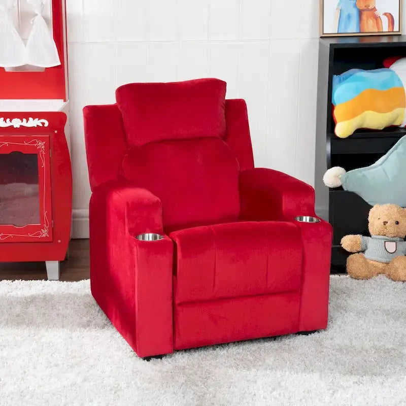 Deluxe Kids Recliner  Microfiber Youth Lounger with Footrest, Headrest, and Dual Cup Holders (Ages 3+)