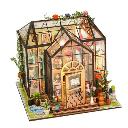 Jenny’s Greenhouse DIY Miniature Dollhouse Kit  Wooden Flowerhouse Toy for Kids