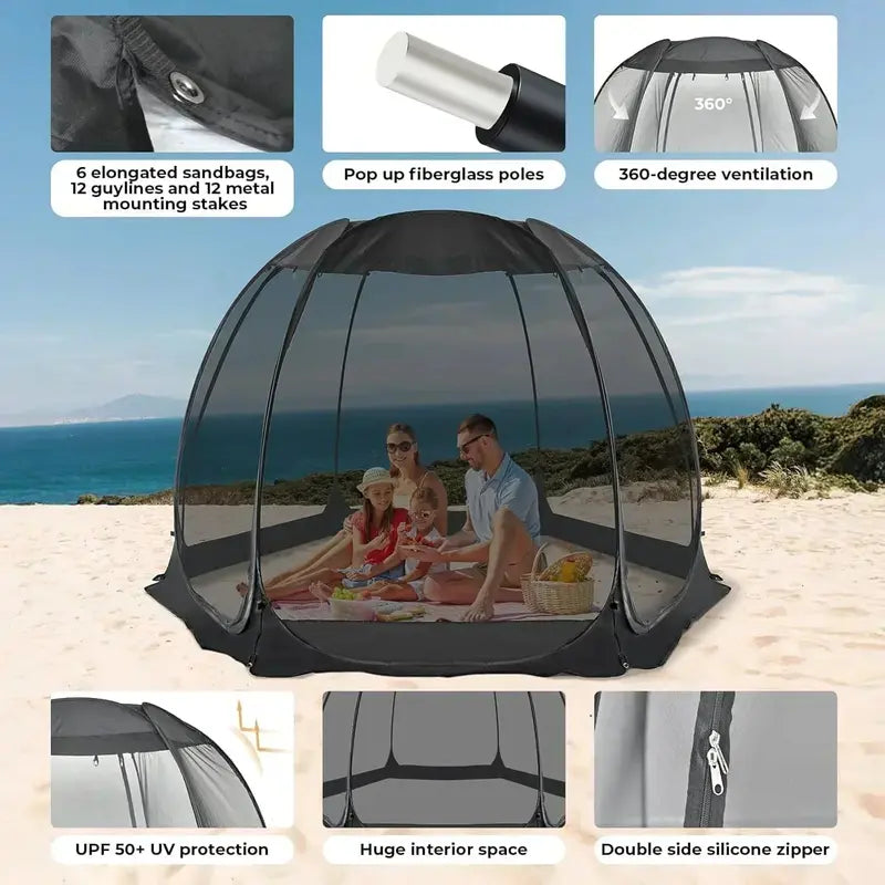 Igloo-Style Screen Gazebo  Mosquito-Proof Canopy Tent for 615 People, Ventilated & Spacious