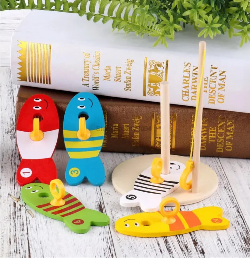 50-Piece Wooden Fishing Game Set  Educational Toy for Color & Shape Recognition, Includes Nest & Rods