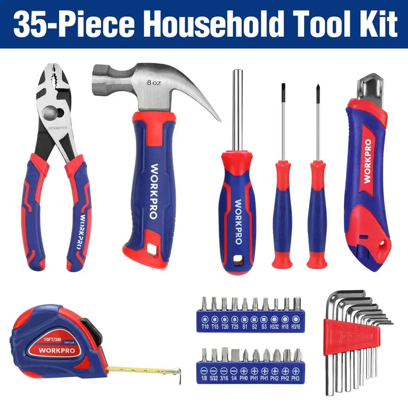 WORKPRO 35-Piece Blue or Pink Household Tool Kit  Includes Storage Toolbox and Pink Ribbon Branding