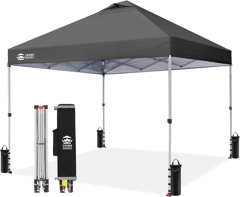 CROWN SHADES 10′ x 10′ Beach Canopy Tent: One-Push Deployment, Silver-Coated UV-Reflective Top, Three-Height Adjustment, and Sandbag Stability System