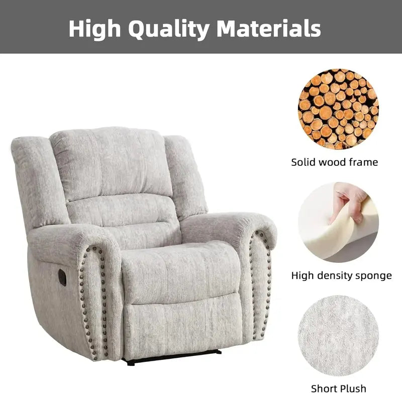 Classic Leather Manual Recliner  Traditional Single-Sofa Living Room Accent Chair