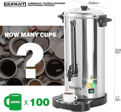Commercial 100-Cup Stainless Steel Coffee Urn  15L Heavy-Duty 304 Grade Thermal Coffee Maker for Catering and Large Gatherings