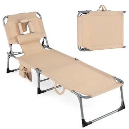 Adjustable Beach Lounge Chair  Folding Sun Lounger with 4-Position Reclining Backrest
