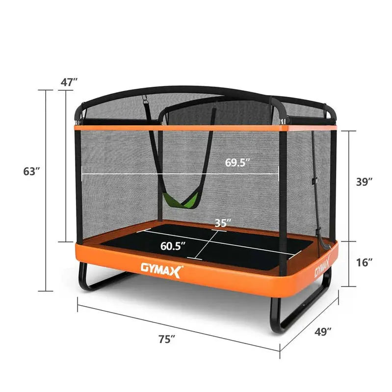 6-Foot Kids’ Trampoline with Enclosed Safety Net, Swing Set, and ASTM-Certified Rectangular Design for Ages 38