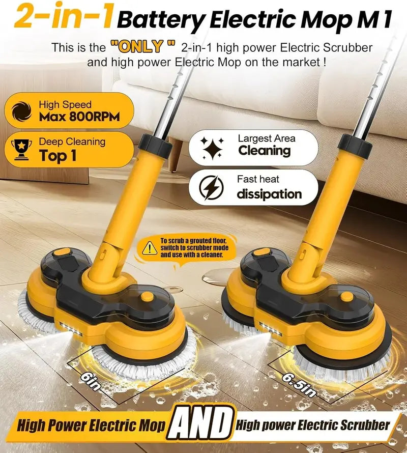 6000mAh Cordless Electric Mop M1  800RPM Power Scrubber with LED Display, Spray Function & Rotating Head