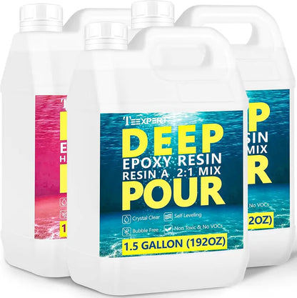 Teexpert Deep Pour Epoxy Resin Kit, 4.5 Gallon, Crystal Clear, High Gloss, Bubble-Free, for River Tables & Crafts