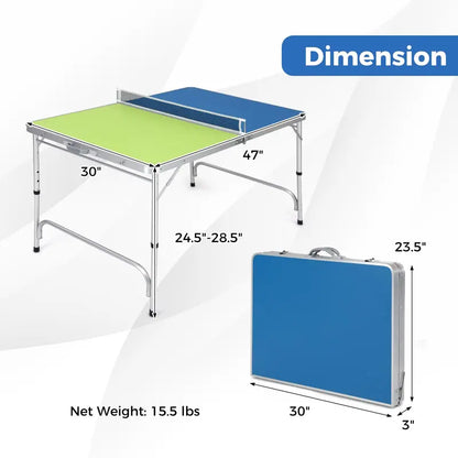 Fully Assembled Foldable Ping Pong Table  Includes Net & Dual-Color Paddles (47″ Blue/Green)