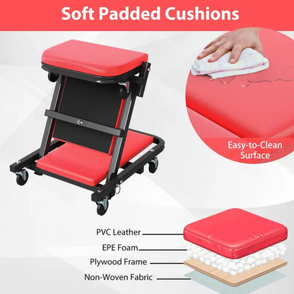 Rolling Z-Style Folding Mechanic Creeper Seat with Six Swivel Casters