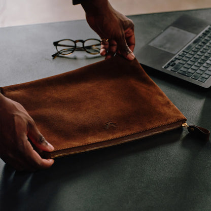 Suede Flight Pouch - Tobacco Brown