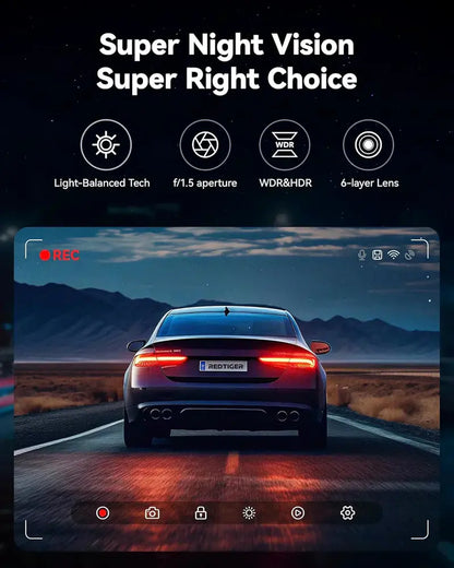 4K Front + 2.5K Rear Dual Dash Cam with Wi-Fi, GPS, and Preloaded 32GB Memory Card