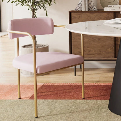 Chaise de salle   manger tapiss e avec accoudoirs velours rose clair Barbara